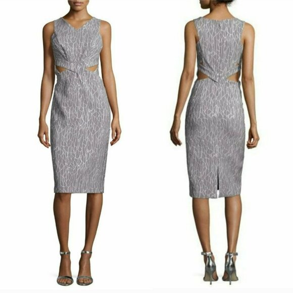 Jonathan Simkhai Gray White Caviar Side Cutout Midi Dress Minimalist Neutral - Picture 1 of 16